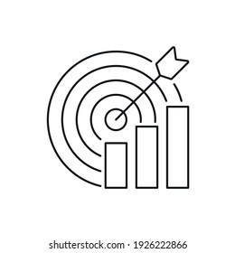 Education linear icon. Goals. Strategy concept with target and arrow. Thin line customizable illustration. Contour symbol. Vector isolated outline drawing. Editable stroke