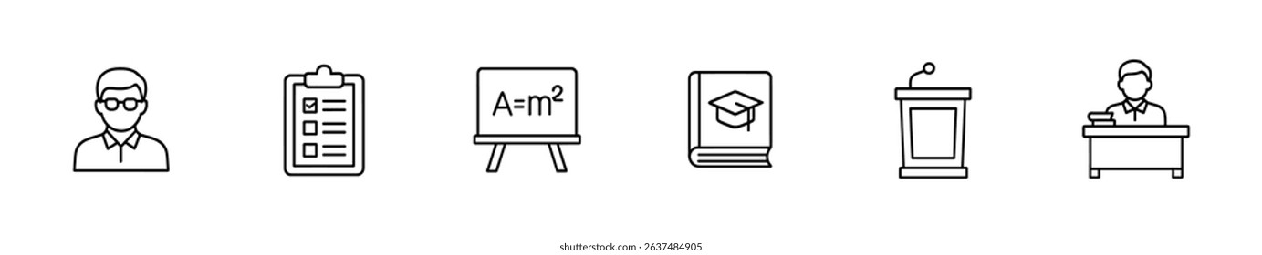 Education linear icon set. learning, teaching tools and school symbols in line style