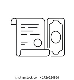 Education linear icon. University structure. Diploma with banknote. Thin line customizable illustration. Contour symbol. Vector isolated outline drawing. Editable stroke