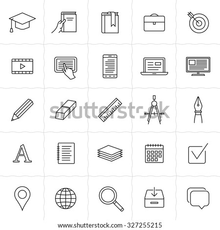 Education linear icons. Simple outlined education and e-learning icons. Linear style