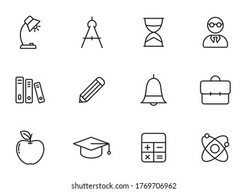 iconos de vectores lineales de educación aislados en blanco. conjunto de iconos educativos para diseño web y ui, aplicaciones móviles y productos de impresión