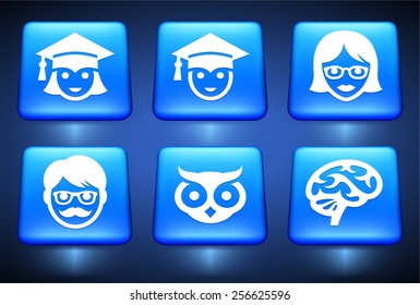 Education and Literacy  on Blue Square Buttons