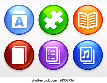 Education and Literacy  on Multi Color Round Buttons