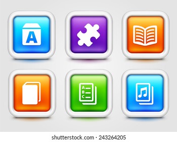 Education and Literacy  on Multi Color Square Buttons