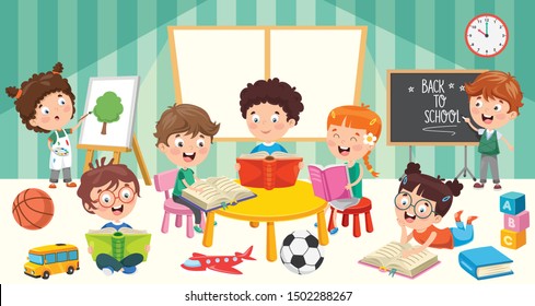 Kids Play Together Kindergarden Children Play Stock Vector (Royalty ...