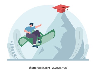 Education loan. Student characters paying debt for education. Large tuition fee concept. Flat vector illustration