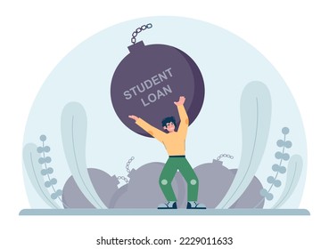 Education loan. Student characters paying debt for education. Large tuition fee concept. Flat vector illustration