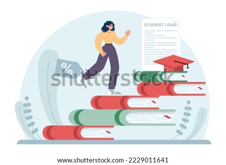 Education loan. Student characters paying debt for education. Large tuition fee concept. Flat vector illustration