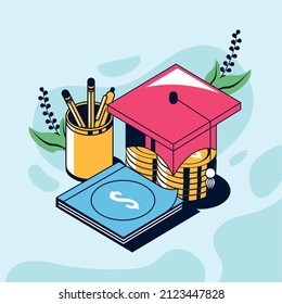 education loans with hat graduation icons
