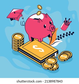education loans piggy with money icons