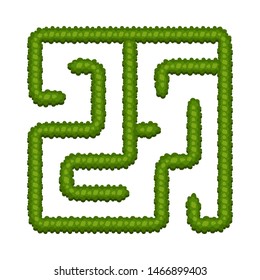 Education logic game bush labyrinth for kids. Find right way. Isolated simple square maze on white background. Vector illustration. 
