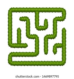 Education logic game bush labyrinth for kids. Find right way. Isolated simple square maze on white background. Vector illustration. 