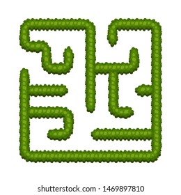 Education logic game bush labyrinth for kids. Find right way. Isolated simple square maze on white background. Vector illustration. 
