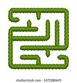 Education logic game bush labyrinth for kids. Find right way. Isolated simple square maze on white background. Vector illustration. 
