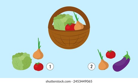 Education logic game for children. Count how many vegetables and write the result.