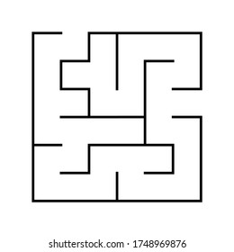 Education logic game. Find right way. Labyrinth, conundrum for kids. Isolated simple square maze with black line on white background. Vector illustration.