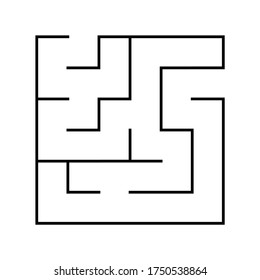 Education logic game. Find right way. Labyrinth, conundrum for kids. Isolated simple square maze with black line on white background. Vector illustration.
