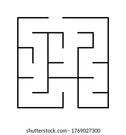 Lernlogik-Spiel. Finden Sie den richtigen Weg. Labyrinth, Rätsel für Kinder. Einzeln einfaches quadratisches Labyrinth mit schwarzer Linie auf weißem Hintergrund. Vektorgrafik.