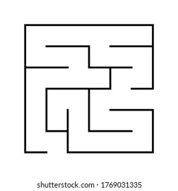 Education logic game. Find right way. Labyrinth, conundrum for kids. Isolated simple square maze with black line on white background. Vector illustration.