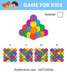Education logic game for kids development of logic iq. Kids activity sheet.  Pyramid of colorful balloons. Children funny riddle entertainment