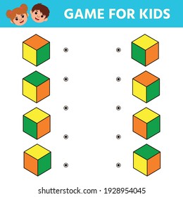 Education logic game for kids development of logic iq. Kids activity sheet. Find the shape matching top view matching. Children funny riddle entertainment