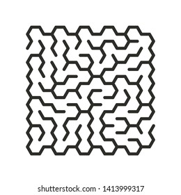 Education logic game labyrinth for kids. Find right way. Isolated simple hexagon maze black line on white background. Vector illustration. 