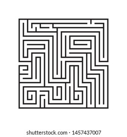 Education logic game labyrinth for kids. Find right way. Isolated simple square maze black line on white background. Vector illustration. 