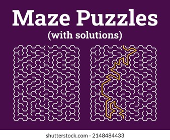 Education logic game labyrinth for kids. Find right way. With the solution
