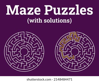 Education logic game labyrinth for kids. Find right way. With the solution