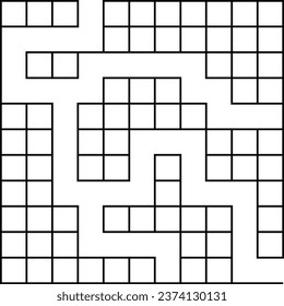Education logic game labyrinth for kids. Find right way. Isolated simple square maze black line on white background. Vector illustration.