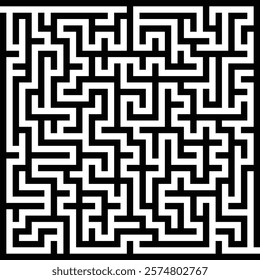 Education logic game labyrinth for kids. Find right way. Isolated simple square maze black line on white background. With the solution. Vector illustration