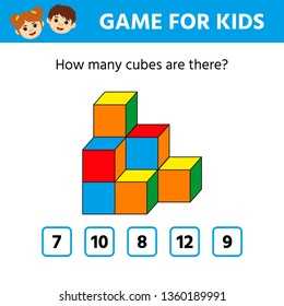 Education logic game for preschool kids. Kids activity sheet. Count the number of cubes. Children funny riddle entertainment. Vector illustration