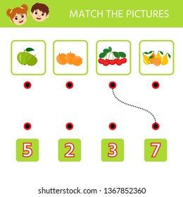 Education logic game for preschool kids. Kids activity sheet. Count how many fruits.  Children funny riddle entertainment. Vector illustration