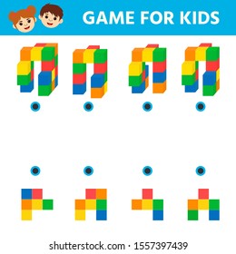 Education logic game for preschool kids. Kids activity sheet. How many cubes in a figure. Children funny riddle entertainment. Vector illustration