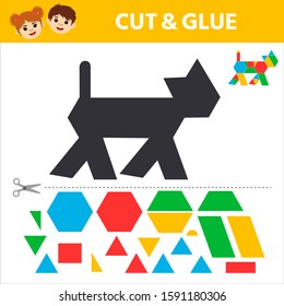 Education logic game for preschool kids. Find a match between a marine animal and geometric shapes. Preschool worksheet activity. Children funny riddle entertainment. Vector illustration 