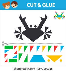 Education logic game for preschool kids. Find a match between a marine animal and geometric shapes. Preschool worksheet activity. Children funny riddle entertainment. Vector illustration 