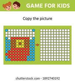 Education logic game for preschool kids. Copy the picture. Learning symmetry for preschool children and kids. Printable worksheet. Mosaic. New year theme 