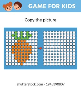 Education Logic Game For Preschool Kids. Copy The Picture. Carrot. Learning Symmetry For Preschool Children And Kids. Printable Worksheet. Mosaic. 