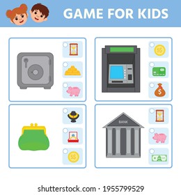 Education logic game for preschool kids for the development of logical thinking. Find a match. Preschool worksheet activity. Children funny riddle entertainment