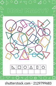 Education logic game for preschool kids for the development of logical thinking. Connect the details and colorful geometric shapes. Preschool worksheet activity. Children funny riddle entertainment