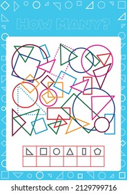 Education logic game for preschool kids for the development of logical thinking. Connect the details and colorful geometric shapes. Preschool worksheet activity. Children funny riddle entertainment