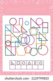 Education logic game for preschool kids for the development of logical thinking. Connect the details and colorful geometric shapes. Preschool worksheet activity. Children funny riddle entertainment