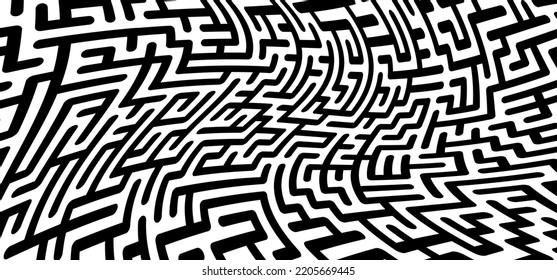 Education logic, labyrinth line. Black square maze. Vector. Find the way, labyrinth riddle. Black, white geometric pattern. labyrinth design. Maze tangled lines. Thinking game. Start, finish point