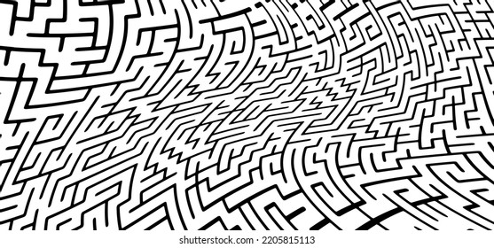 Education logic, labyrinth line. Black square maze. Vector. Find the way, labyrinth riddle. Black, white geometric pattern. labyrinth design icon. Maze tangled lines. Thinking game.