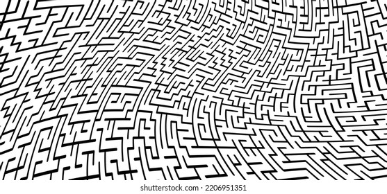 Education logic, labyrinth line. Black square maze. Vector. Find the way, labyrinth riddle. Black, white geometric pattern. labyrinth design icon. Maze tangled lines. Thinking game.