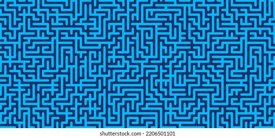 Education logic, labyrinth line. Blue, gray square maze. Vector. Find the way, labyrinth riddle. Black, white geometric pattern. labyrinth design icon. Maze tangled lines. Thinking game banner