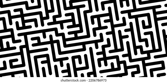 Education logic, labyrinth line. Blue, gray square maze. Vector. Find the way, labyrinth riddle. Black, white geometric pattern. labyrinth design icon. Maze tangled lines. Thinking game banner