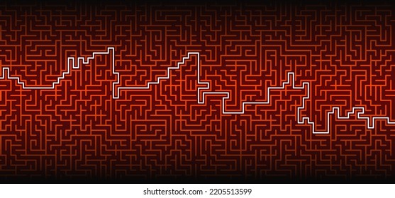 Education logic, labyrinth line, route. Black square maze. Vector. Find the way, labyrinth riddle. Black, white geometric pattern. labyrinth design icon. Maze tangled lines. Thinking game banner