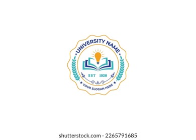 education logo with book and creative bulb. education university and college school academy institute club logo. learning logo emblem style