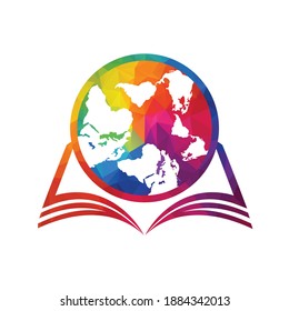 Education logo concept with book icon and globe. International education logo with globe and book sign.